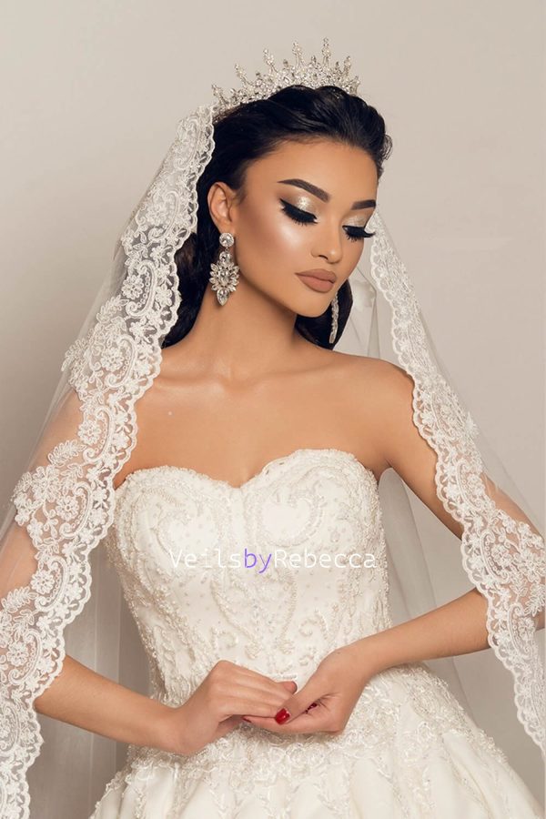 1 tier cathedral Mantilla Lace Veil,Lace 1st Communion Mantilla Veil in Cathedral, Catholic Lace Mantilla Wedding Veil Bridal Veil V657 - Image 7