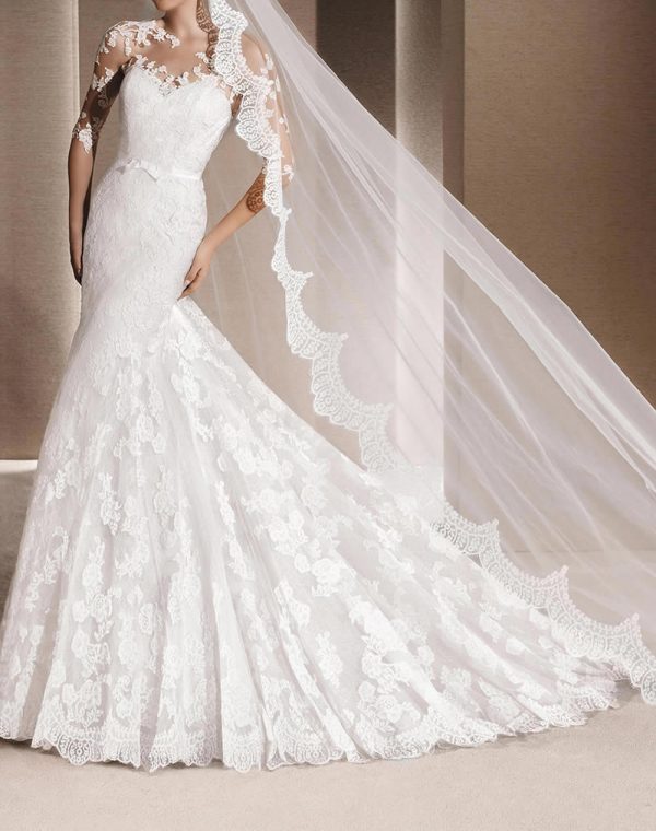 Custom Made Chantilly Lace Veil- 1 tier cathedral lace veil,ivory Chantilly lace royal veil,slim lace cathedral veil, soft lace veil V628 - Image 2