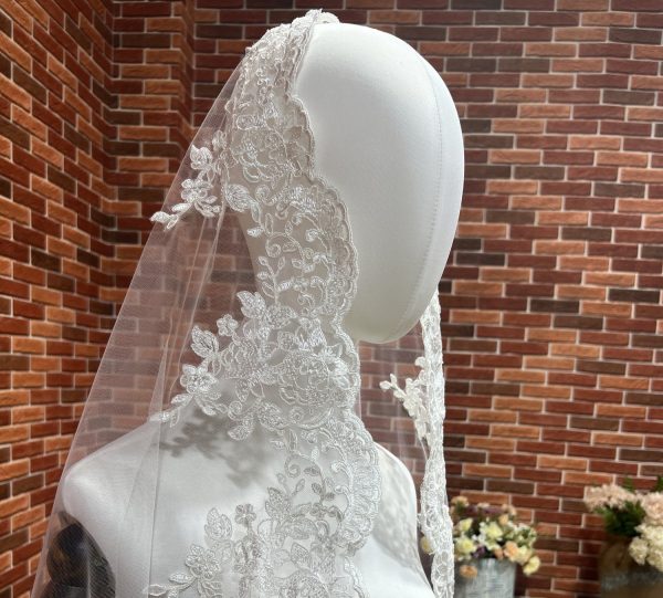 Il Fullxfull.5956065600 2ryu.jpg 1 tier mid length waltz length 1st Communion Catholic Spanish Mantilla Wedding Veil, corded embroidery lace Bridal Veil S478 - Image 6