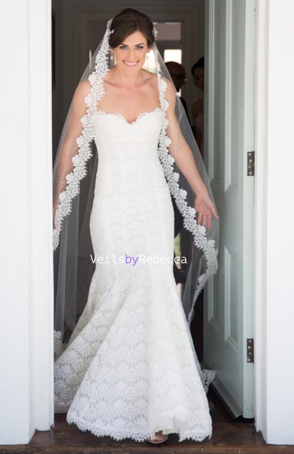 1 tier cathedral French Alencon eyelash lace Spanish Mantilla Veil, 1st Communion Catholic Mantilla lace Wedding Veil V630 - Image 2