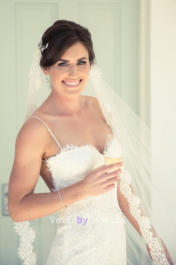 1 tier cathedral French Alencon eyelash lace Spanish Mantilla Veil, 1st Communion Catholic Mantilla lace Wedding Veil V630 - Image 5