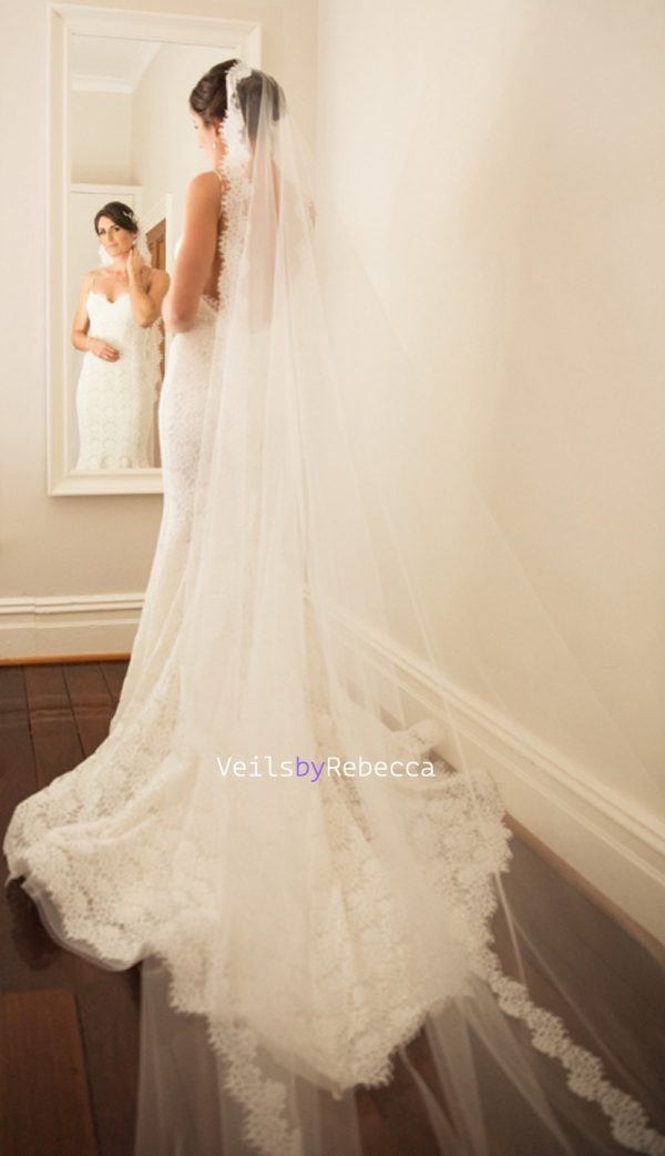 1 tier cathedral French Alencon eyelash lace Spanish Mantilla Veil, 1st Communion Catholic Mantilla lace Wedding Veil V630 - Image 8