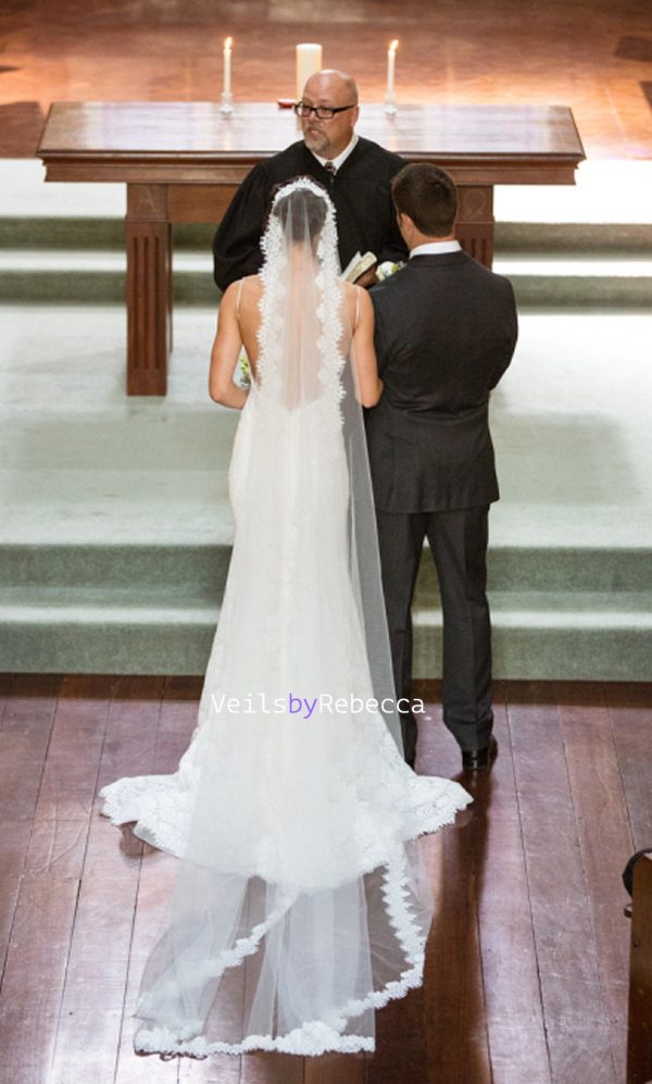 1 tier cathedral French Alencon eyelash lace Spanish Mantilla Veil, 1st Communion Catholic Mantilla lace Wedding Veil V630 - Image 9