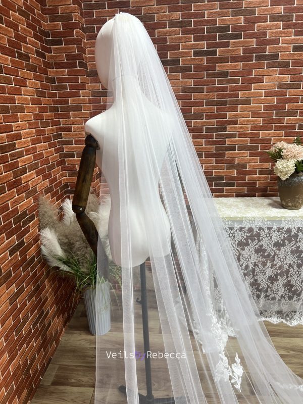 1 tier sequins floral vines embroidery lace cathedral wedding veil, sparking scattered sequins vines floral lace appliques bridal veil S466 - Image 6