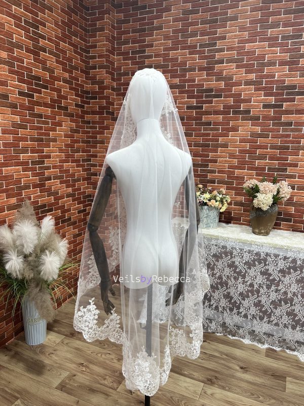 Il Fullxfull.6004135495 Iadc.jpg 1 tier mid length waltz length 1st Communion Catholic Spanish Mantilla Wedding Veil, corded embroidery lace Bridal Veil S478 - Image 4