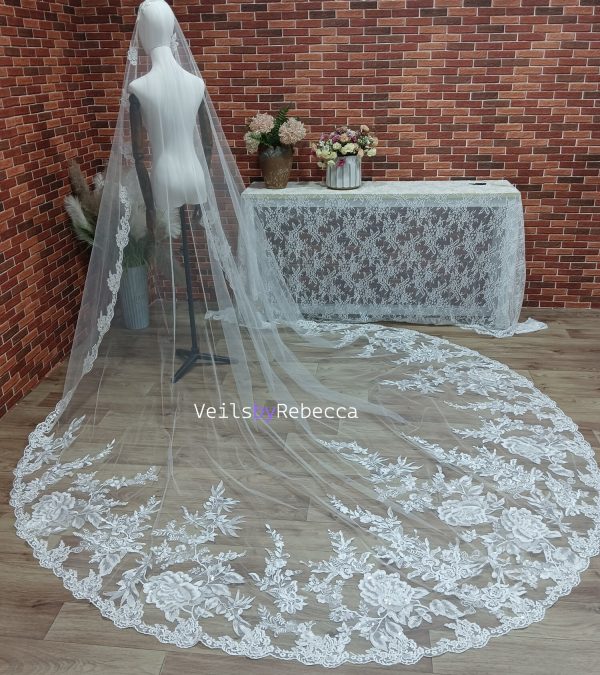 Il Fullxfull.6018044792 7469.jpg 1 tier sparking sequins floral lace appliques 1st Communion catholic religious Spanish Mantilla cathedral wedding veil S468 - Image 2