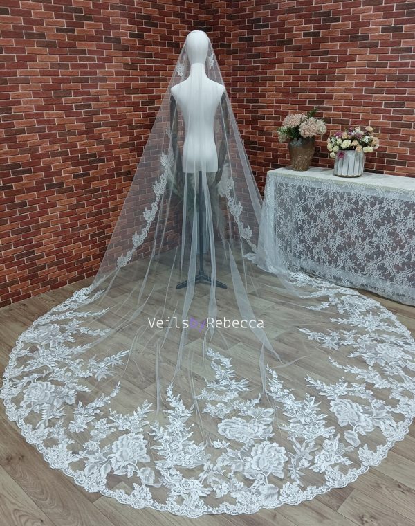 Il Fullxfull.6066110179 E0tx.jpg 1 tier sparking sequins floral lace appliques 1st Communion catholic religious Spanish Mantilla cathedral wedding veil S468 - Image 3