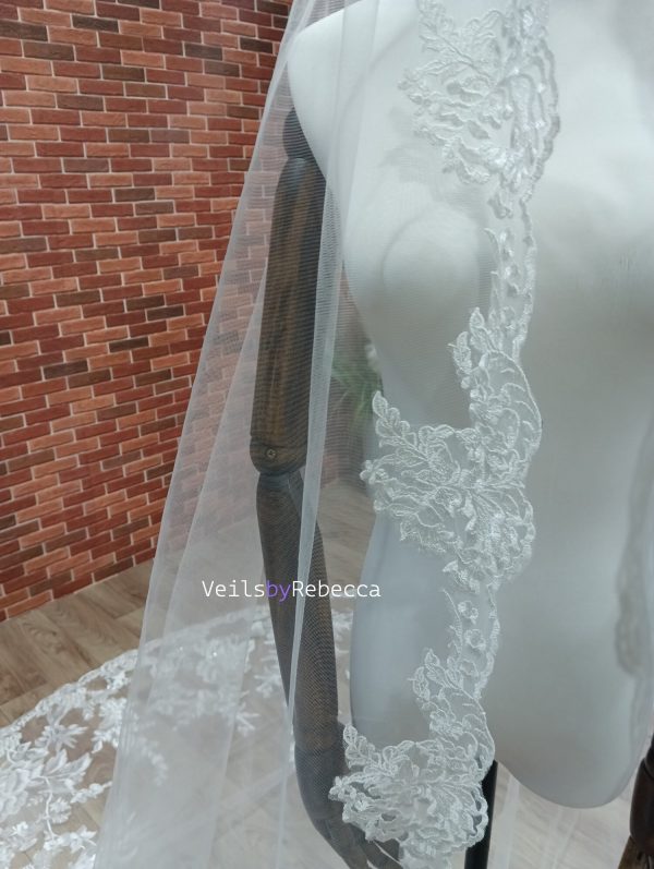 Il Fullxfull.6066110181 N5u4.jpg 1 tier sparking sequins floral lace appliques 1st Communion catholic religious Spanish Mantilla cathedral wedding veil S468 - Image 6