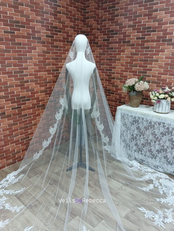Il Fullxfull.6066110189 Dgw7.jpg 1 tier sparking sequins floral lace appliques 1st Communion catholic religious Spanish Mantilla cathedral wedding veil S468 - Image 5