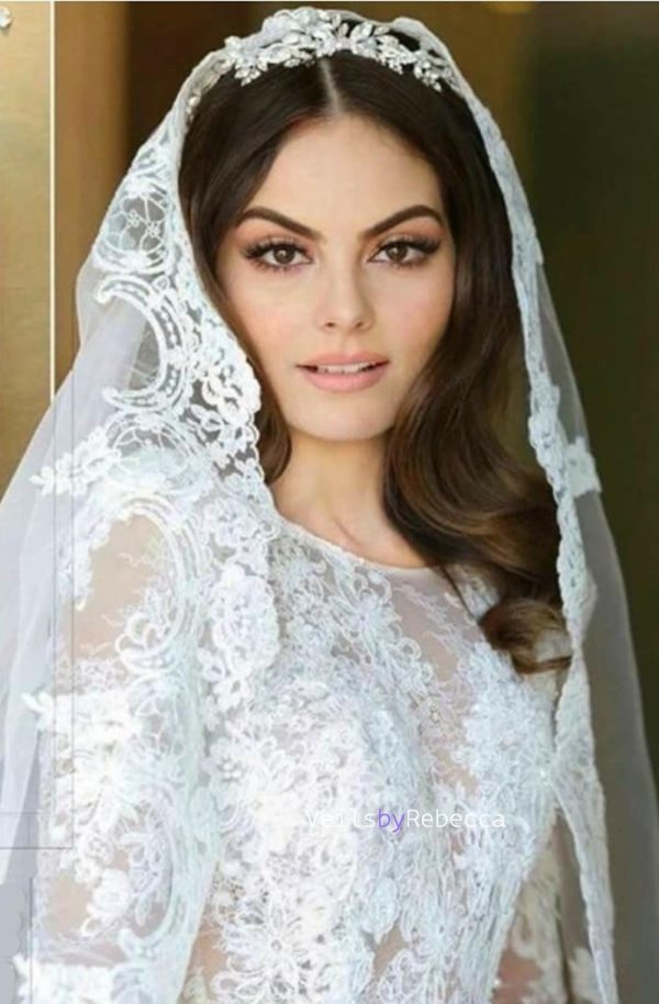 1 tier cathedral Mantilla Lace Veil,Lace 1st Communion Mantilla Veil in Cathedral, Catholic Lace Mantilla Wedding Veil Bridal Veil V668 - Image 6
