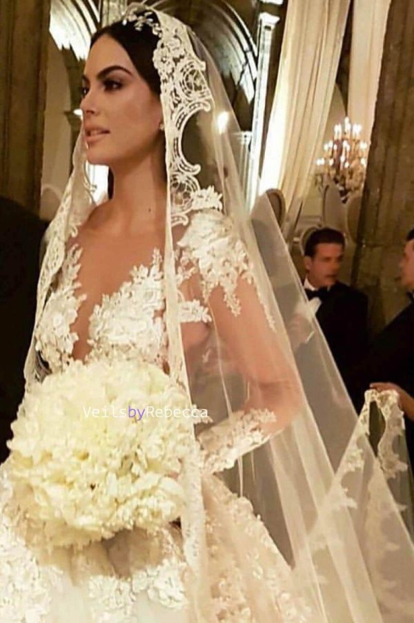 1 tier cathedral Mantilla Lace Veil,Lace 1st Communion Mantilla Veil in Cathedral, Catholic Lace Mantilla Wedding Veil Bridal Veil V668 - Image 7