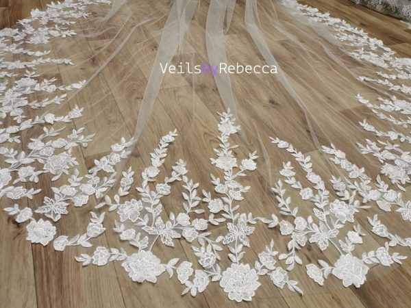 1 tier sequins floral vines embroidery lace cathedral wedding veil, sparking scattered sequins vines floral lace appliques bridal veil S480 - Image 6