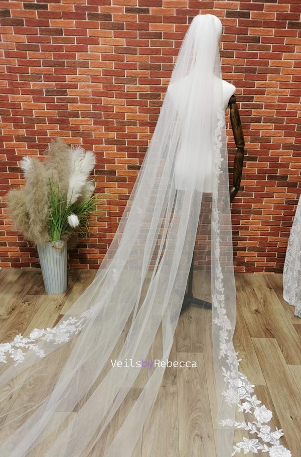 1 tier sequins floral vines embroidery lace cathedral wedding veil, sparking scattered sequins vines floral lace appliques bridal veil S480 - Image 5