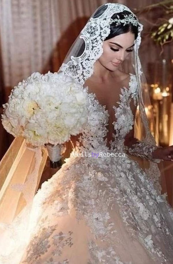 1 tier cathedral Mantilla Lace Veil,Lace 1st Communion Mantilla Veil in Cathedral, Catholic Lace Mantilla Wedding Veil Bridal Veil V668 - Image 5