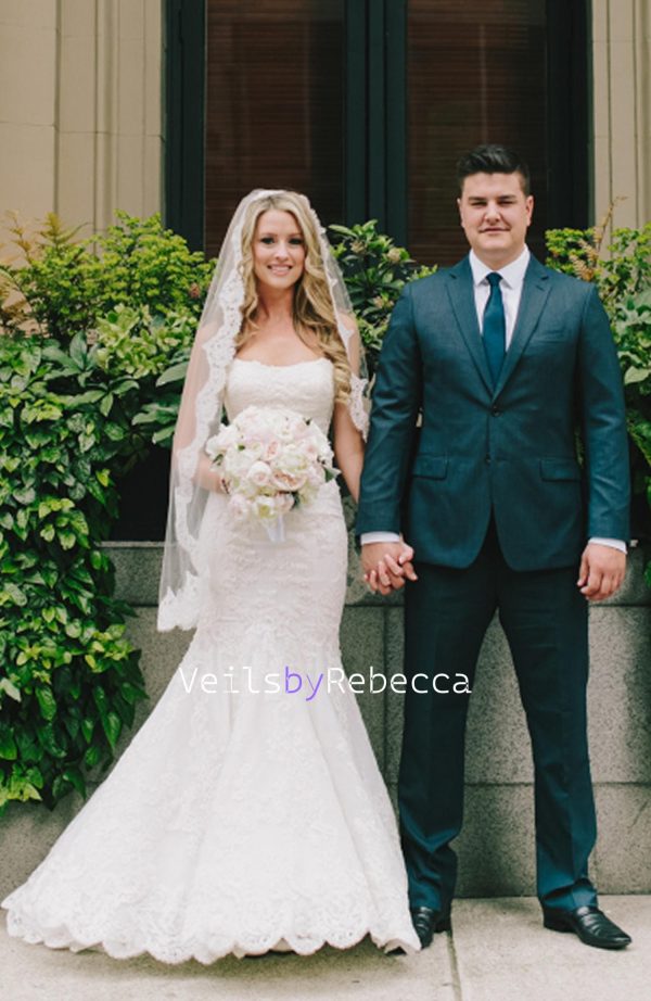 1 tier fingertip mantilla veil,fingertip lace Catholic veil, Alencon lace Spanish veil fingertip,Lace 1st Communion Mantilla Veil V621 - Image 9