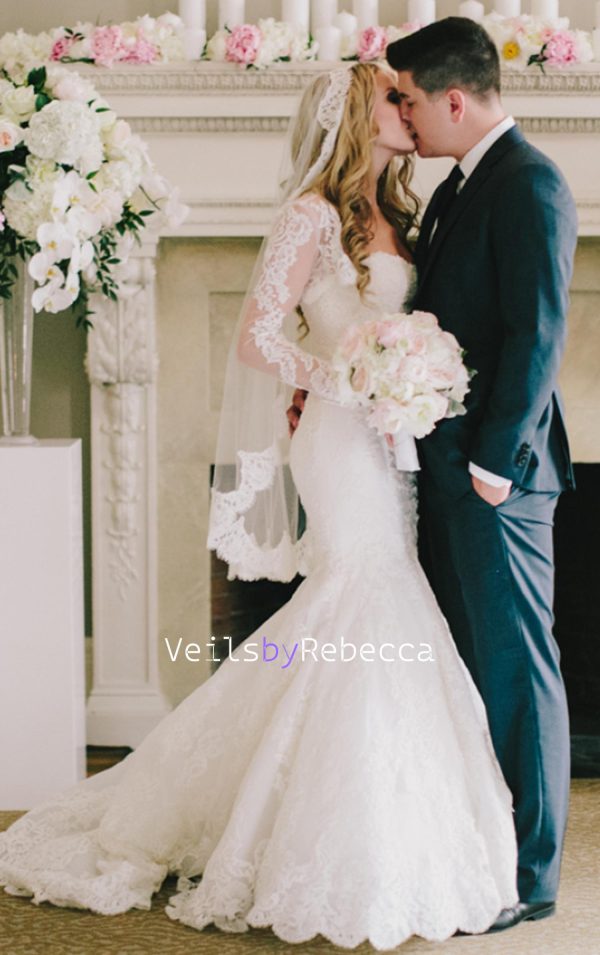 1 tier fingertip mantilla veil,fingertip lace Catholic veil, Alencon lace Spanish veil fingertip,Lace 1st Communion Mantilla Veil V621 - Image 5