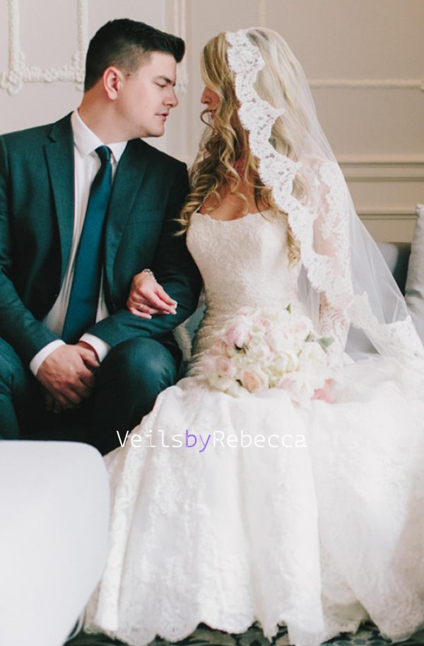 1 tier fingertip mantilla veil,fingertip lace Catholic veil, Alencon lace Spanish veil fingertip,Lace 1st Communion Mantilla Veil V621 - Image 6