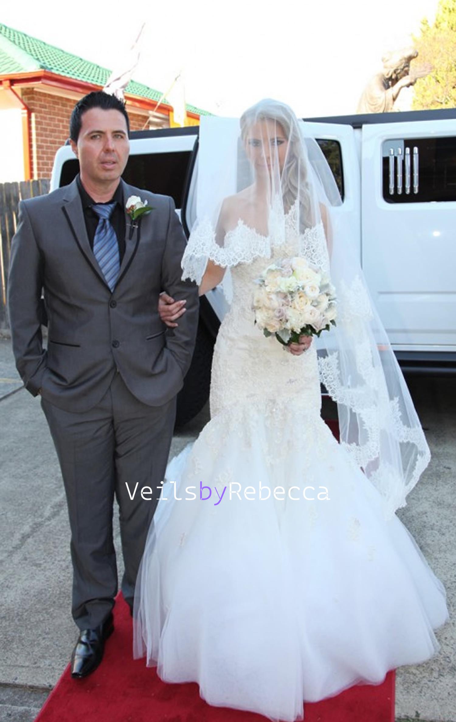 Il Fullxfull.6279309325 6vzb.jpg 2 tiers chantailly lace drop veil ,blusher lace veil, waltz lace veil, fingertip lace veil,elbow lace veil, Drop Lace Wedding Veils V625 - Image 1