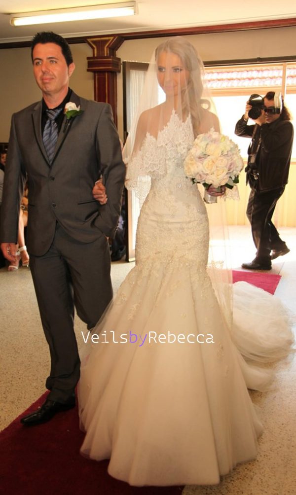 Il Fullxfull.6279309329 Nlzt.jpg 2 tiers chantailly lace drop veil ,blusher lace veil, waltz lace veil, fingertip lace veil,elbow lace veil, Drop Lace Wedding Veils V625 - Image 4