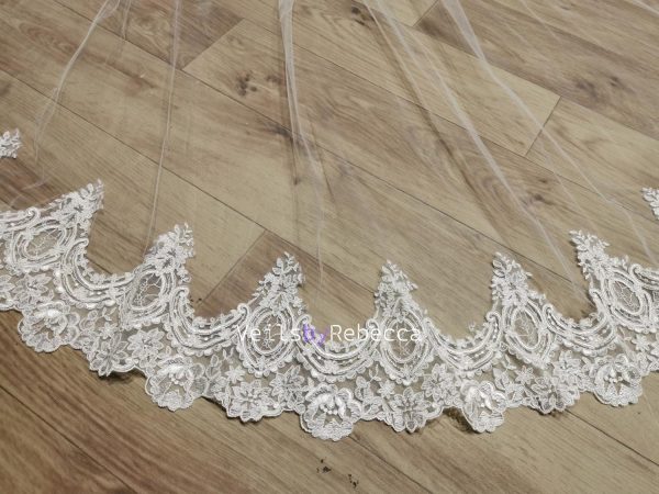 Il Fullxfull.6394059014 Fk8c.jpg 1 tier Wide embroidery lace Mantilla Wedding Veil, soft tulle Ivory Spanish corded floral Lace 1st Communion Mantilla Cathedral Wedding Veil - Image 9