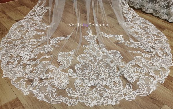 1 tier sequins embroidery lace cathedral wedding veil, ivory Royal lace wedding veil, sparking sequins vintage lace bridal veil R238F - Image 4