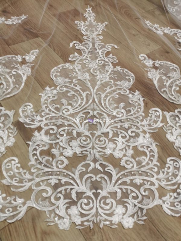 1 tier sequins embroidery lace cathedral wedding veil, ivory Royal lace wedding veil, sparking sequins vintage lace bridal veil R238F - Image 6