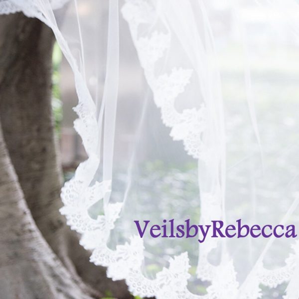 Lace Cathedral Veil, cathedral lace veil, cathedral blusher veil, cathedral drop wedding veil, Royal lace Veil, 2 tiers floating veil V611 - Image 5