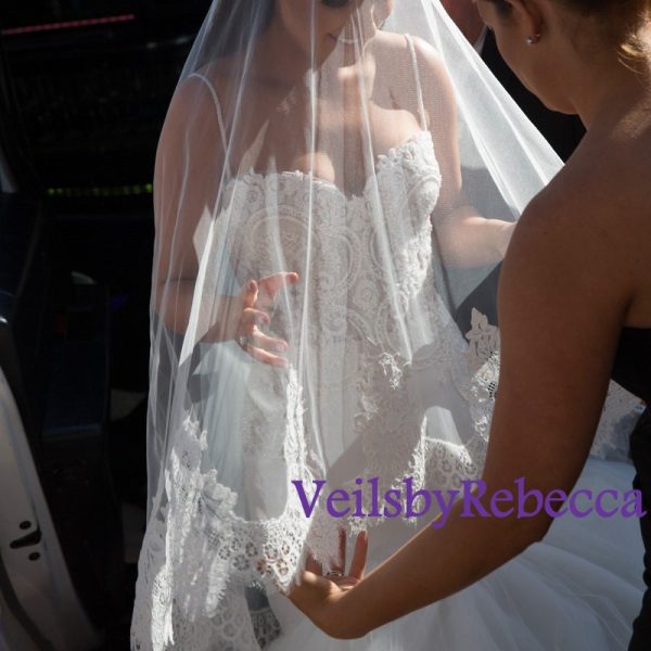 Lace Cathedral Veil, cathedral lace veil, cathedral blusher veil, cathedral drop wedding veil, Royal lace Veil, 2 tiers floating veil V611 - Image 3
